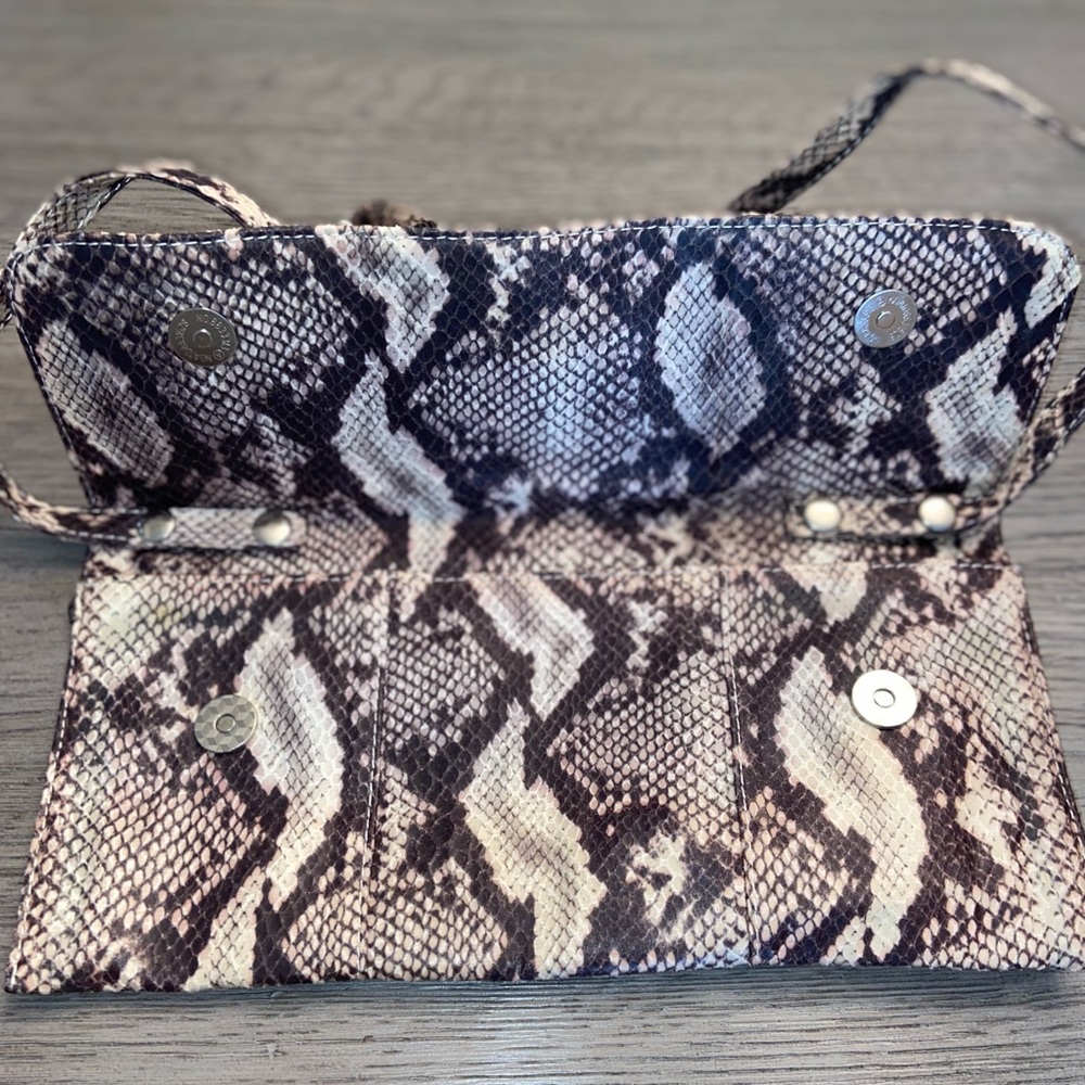 Faux Snakeskin Leather Rectangular Flap Over Clut… - image 6